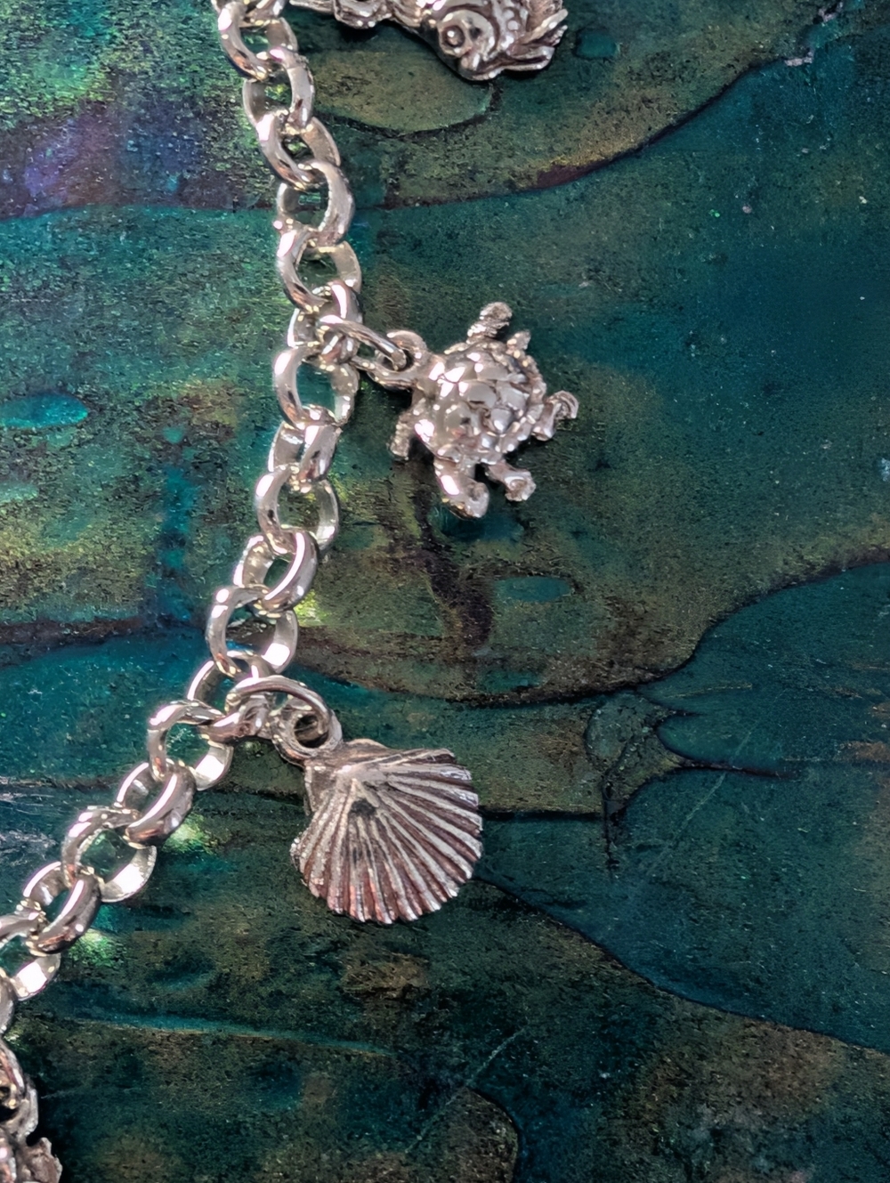 8" 925 Solid Sterling Silver Mini Sea Creature Ocean Charm Bracelet - Picture 5 of 10